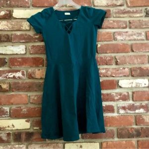 Hollister Teal Knit Mini Dress Size XS Lace-Up Look